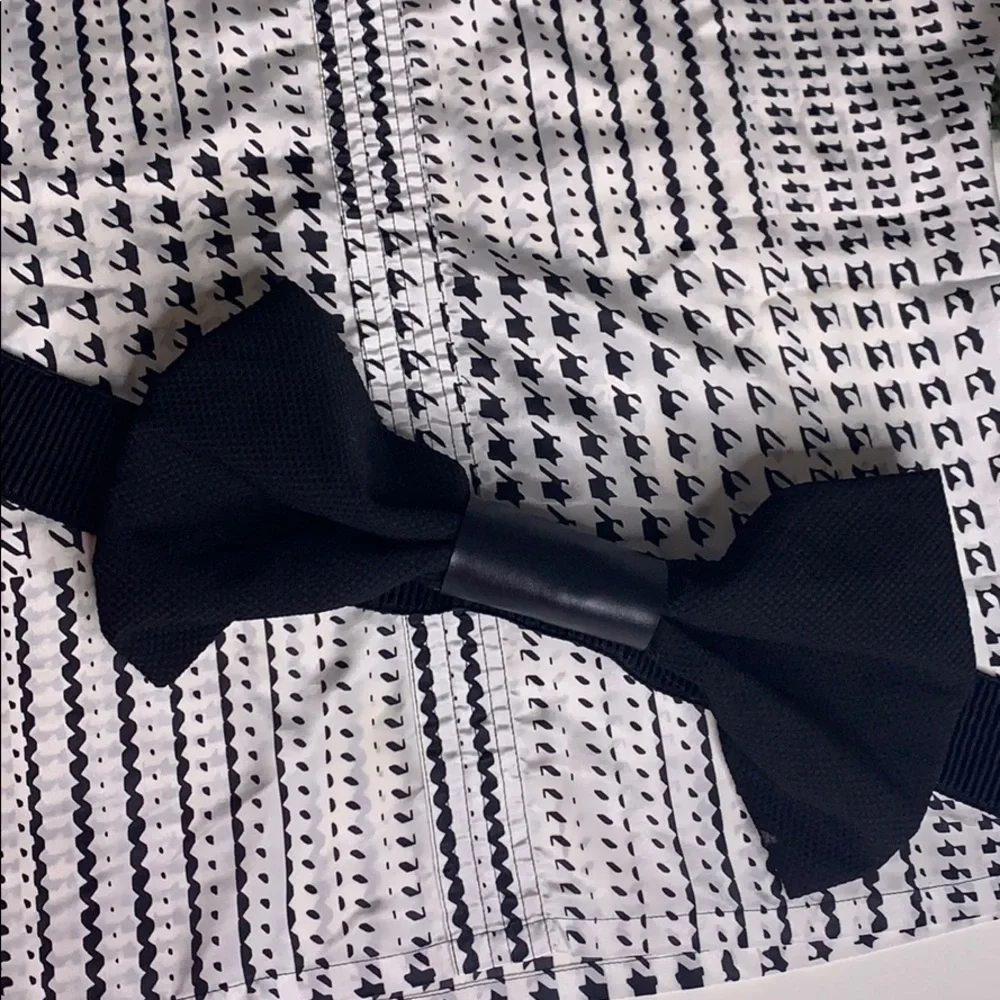 Large Black Fabric Oversized Bow Elastic Belt Snap Back women’s